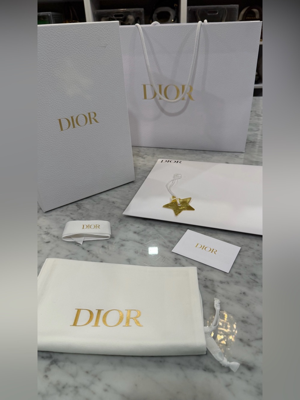 Dior White Card & Gold Star Tag Set